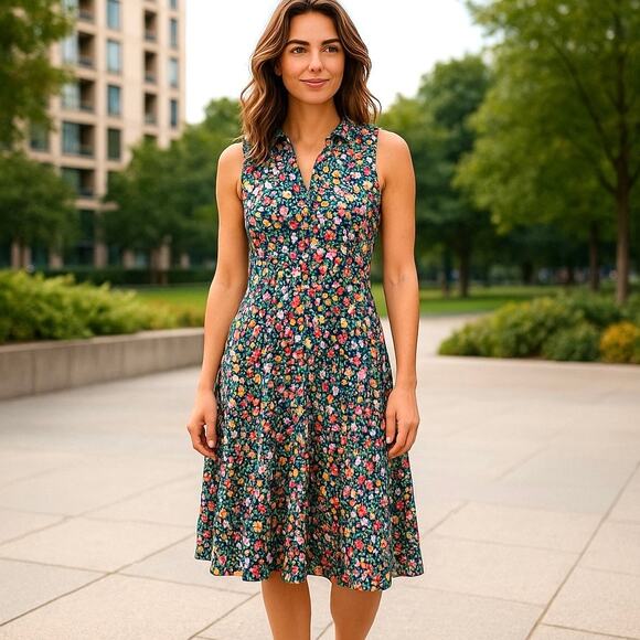 NEW Tommy Hilfiger Size 4 Cotton Cottage Garden Shirtdress In Sky Captain Multi - Picture 1 of 12